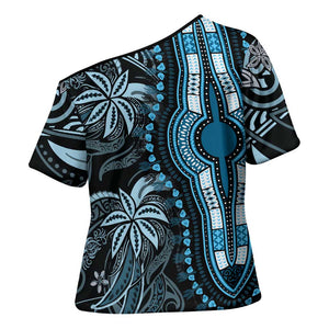 Polynesia Mixed African Dashiki Cross Shoulder Shirt Afro-pacific Culture - Blue