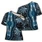 Polynesia Mixed African Dashiki Cross Shoulder Shirt Afro-pacific Culture - Blue
