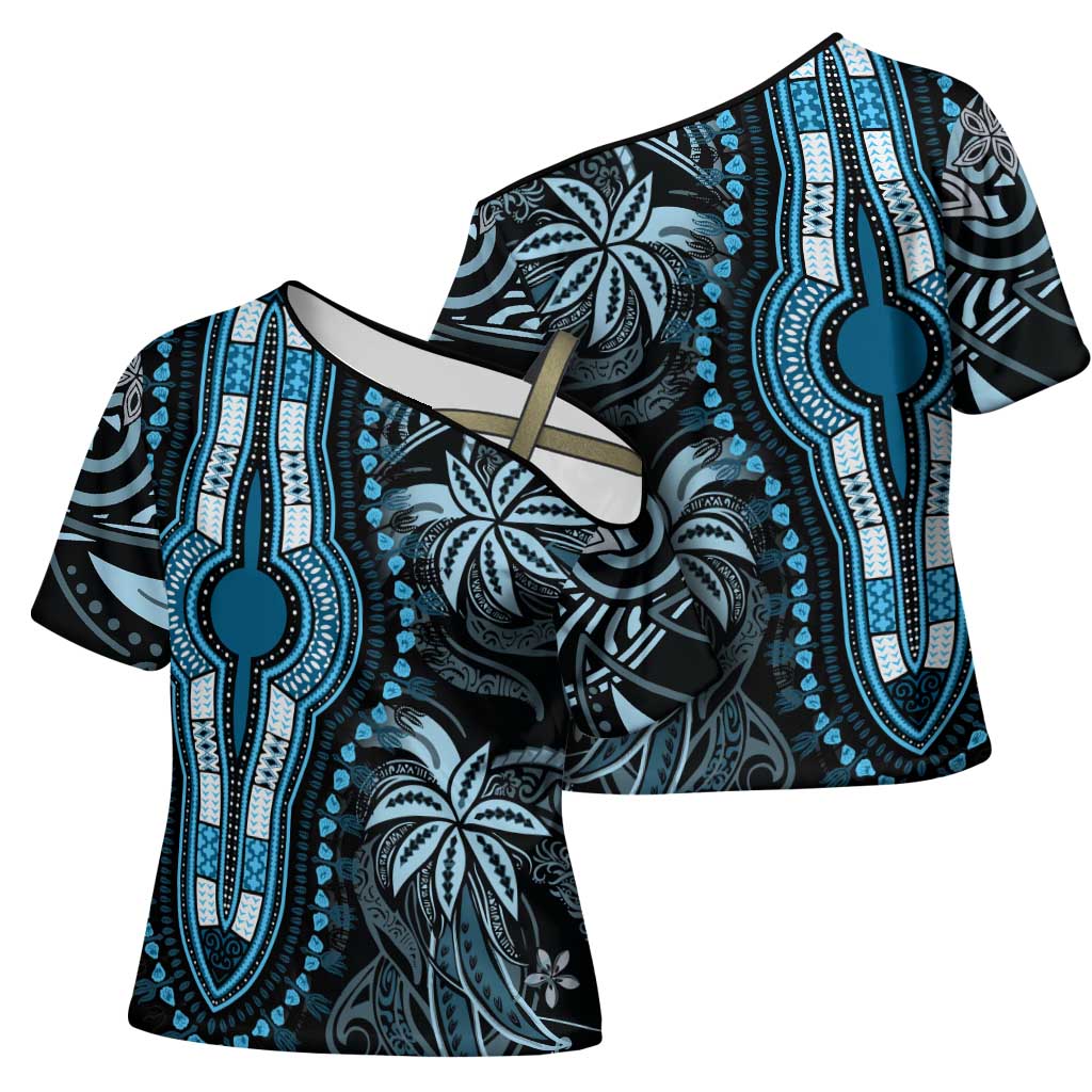 Polynesia Mixed African Dashiki Cross Shoulder Shirt Afro-pacific Culture - Blue