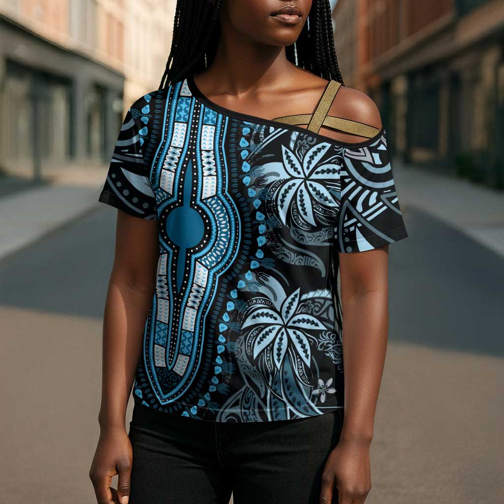 Polynesia Mixed African Dashiki Cross Shoulder Shirt Afro-pacific Culture - Blue