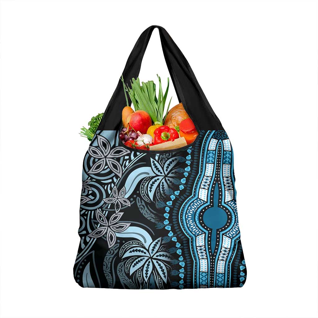 Polynesia Mixed African Dashiki Grocery Bag Afro-pacific Culture - Blue