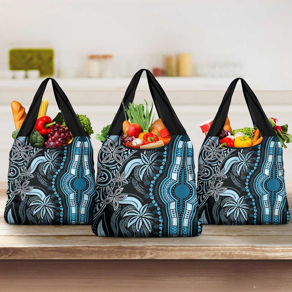 Polynesia Mixed African Dashiki Grocery Bag Afro-pacific Culture - Blue