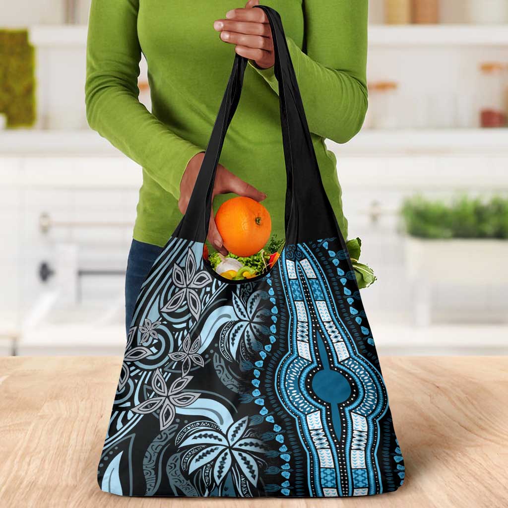 Polynesia Mixed African Dashiki Grocery Bag Afro-pacific Culture - Blue