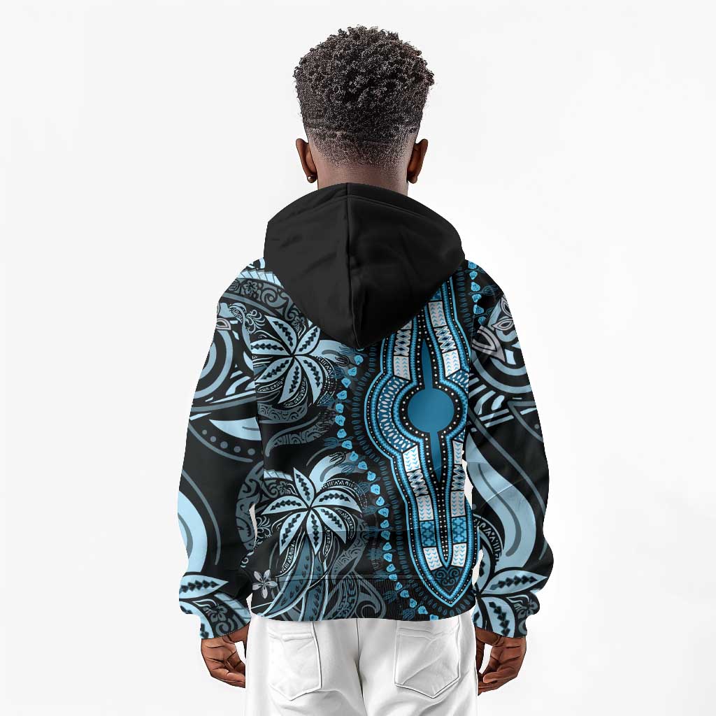 Polynesia Mixed African Dashiki Kid Hoodie Afro-pacific Culture - Blue