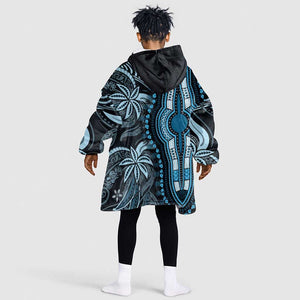Polynesia Mixed African Dashiki Kid Wearable Blanket Hoodie Afro-pacific Culture - Blue
