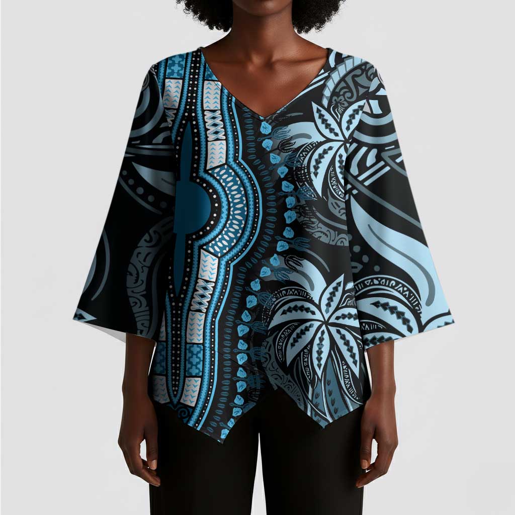 Polynesia Mixed African Dashiki Kimono Sleeve Blouse Afro-pacific Culture - Blue