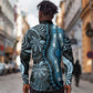 Polynesia Mixed African Dashiki Long Sleeve Button Shirt Afro-pacific Culture - Blue