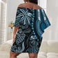 Polynesia Mixed African Dashiki Off Shoulder Short Dress Afro-pacific Culture - Blue