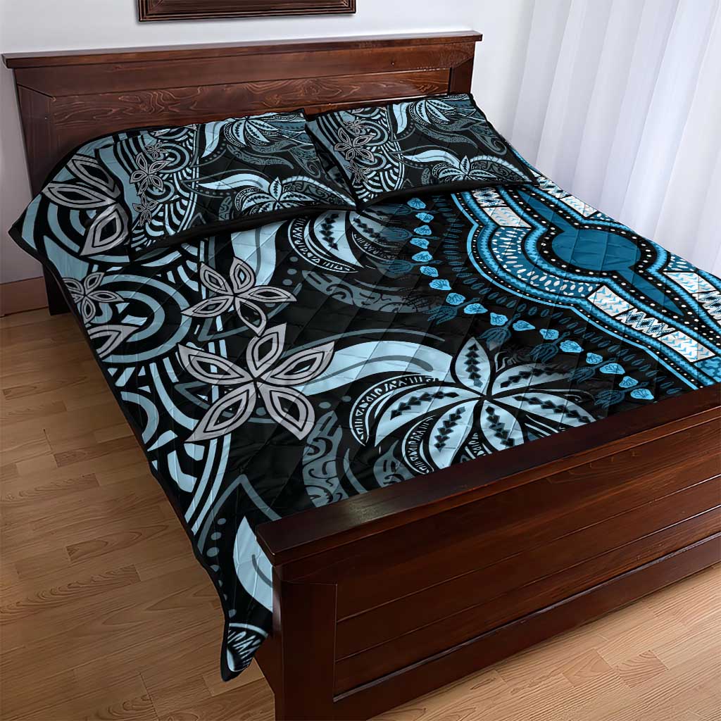 Polynesia Mixed African Dashiki Quilt Bed Set Afro-pacific Culture - Blue