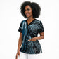 Polynesia Mixed African Dashiki Scrub Top Afro-pacific Culture - Blue