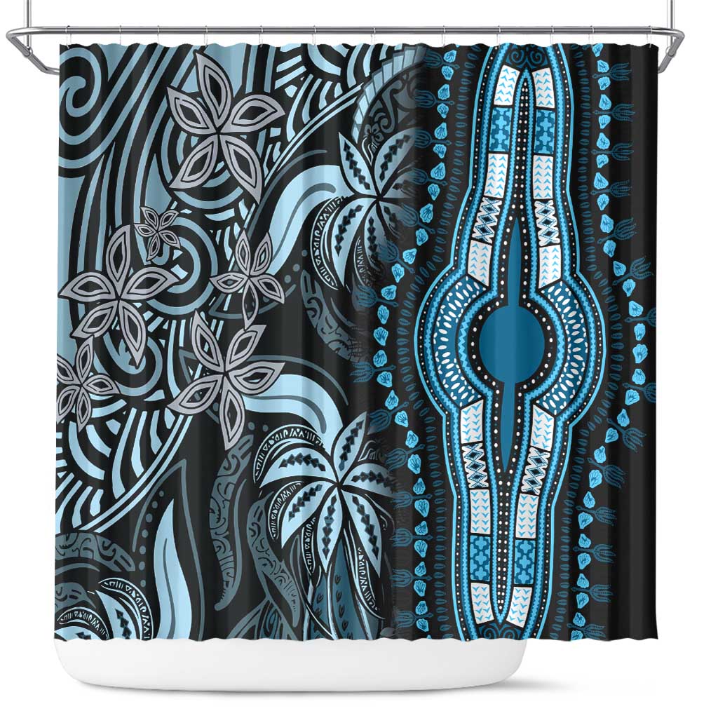 Polynesia Mixed African Dashiki Shower Curtain Afro-pacific Culture - Blue