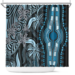 Polynesia Mixed African Dashiki Shower Curtain Afro-pacific Culture - Blue