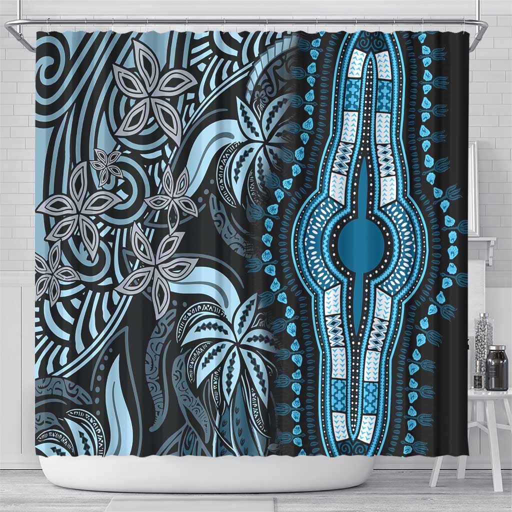 Polynesia Mixed African Dashiki Shower Curtain Afro-pacific Culture - Blue