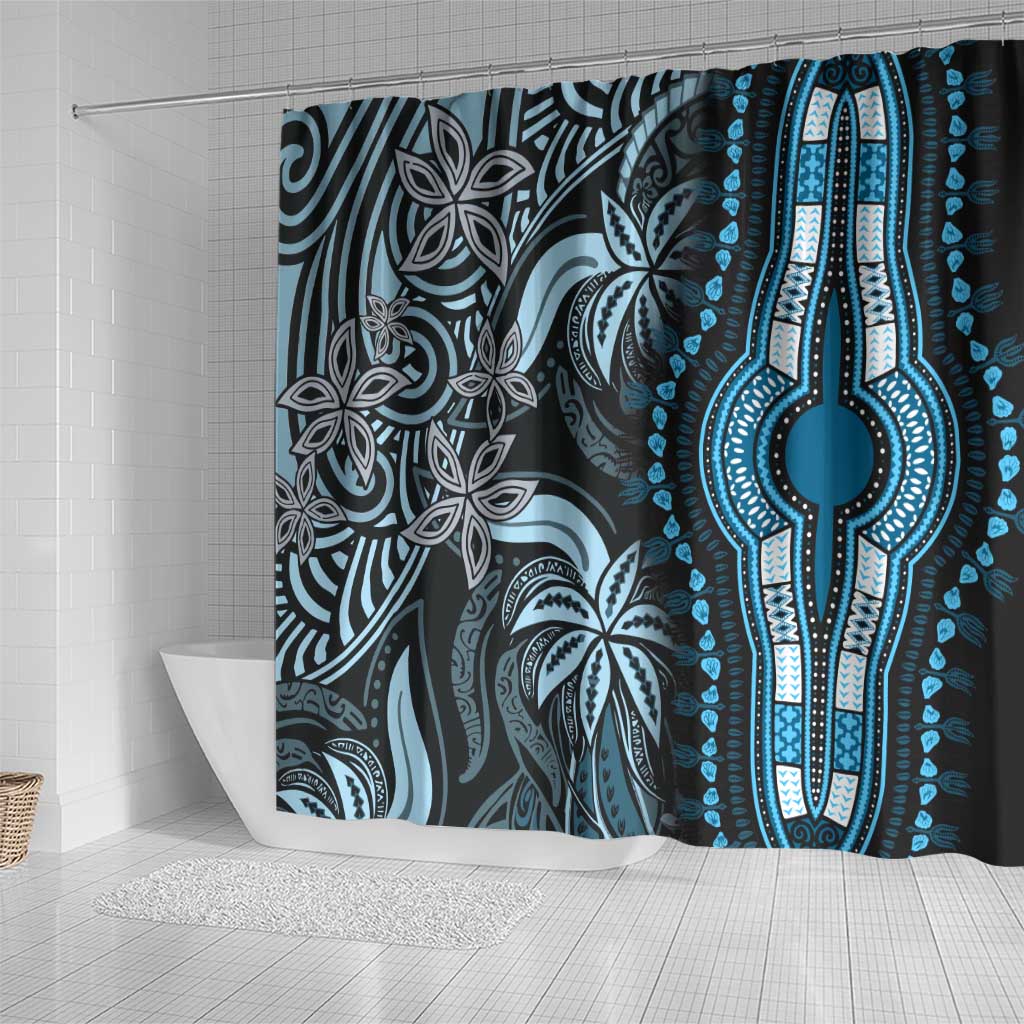 Polynesia Mixed African Dashiki Shower Curtain Afro-pacific Culture - Blue