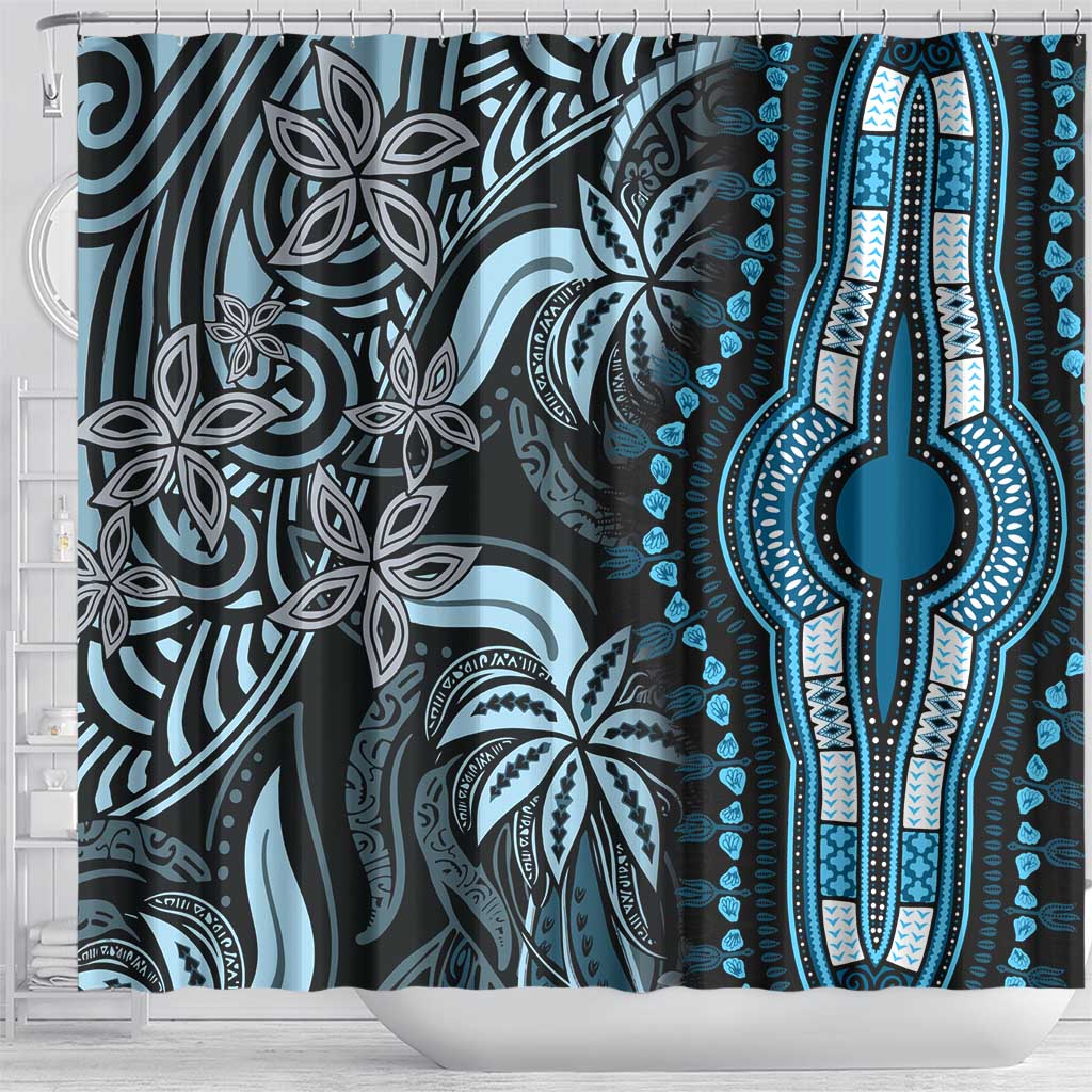Polynesia Mixed African Dashiki Shower Curtain Afro-pacific Culture - Blue