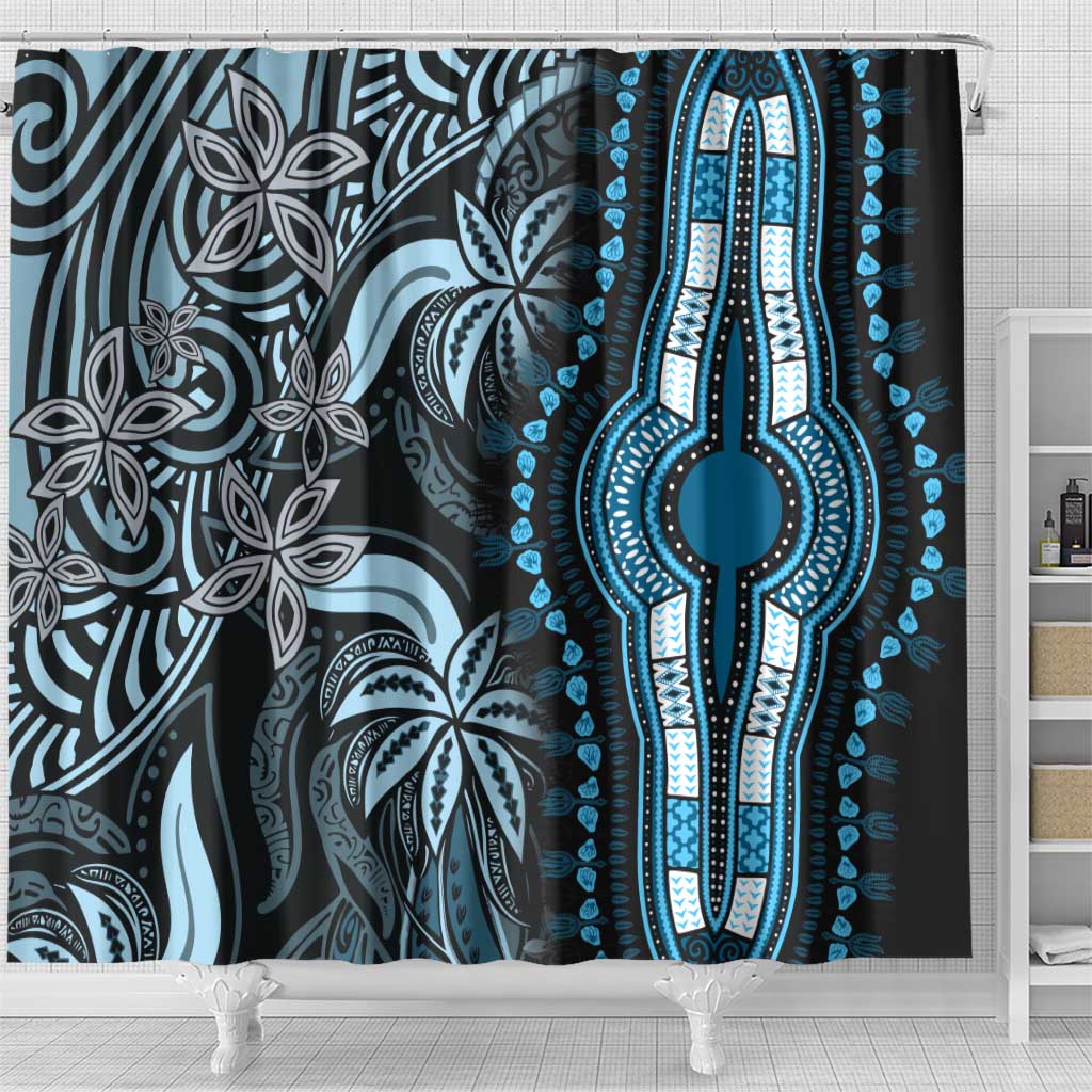 Polynesia Mixed African Dashiki Shower Curtain Afro-pacific Culture - Blue