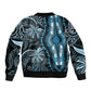 Polynesia Mixed African Dashiki Sleeve Zip Bomber Jacket Afro-pacific Culture - Blue