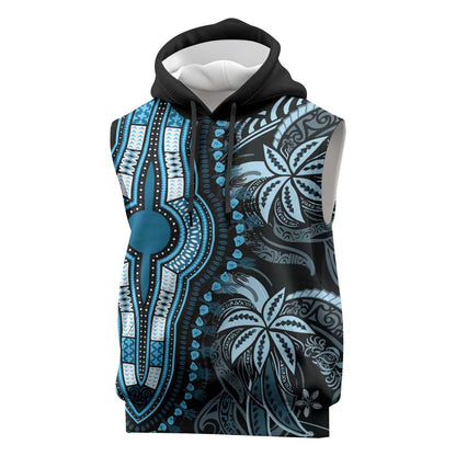 Polynesia Mixed African Dashiki Sleeveless Hoodie Afro-pacific Culture - Blue - African Pride