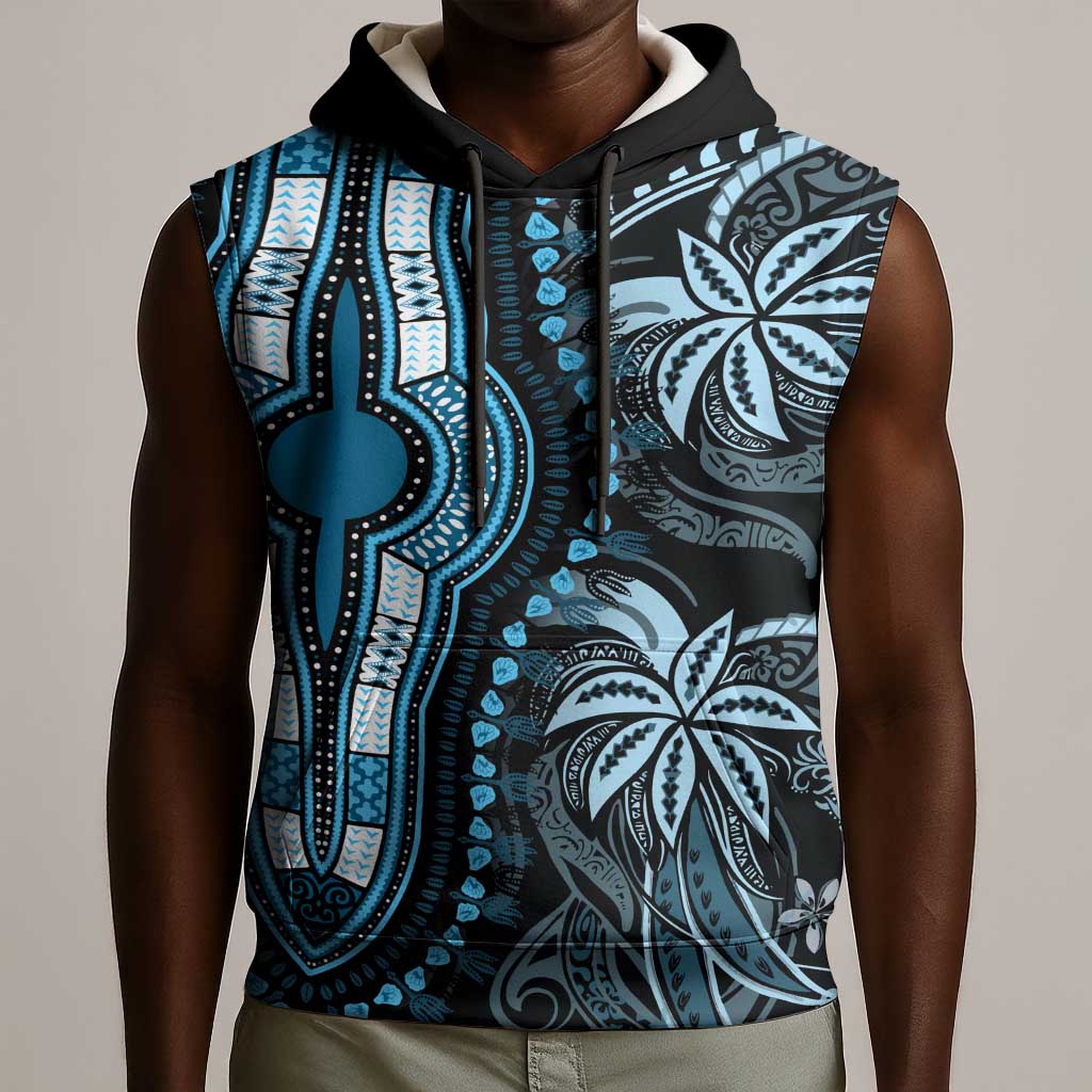 Polynesia Mixed African Dashiki Sleeveless Hoodie Afro-pacific Culture - Blue - African Pride