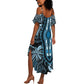 Polynesia Mixed African Dashiki Summer Maxi Dress Afro-pacific Culture - Blue