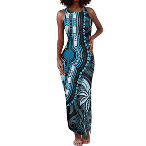 Polynesia Mixed African Dashiki Tank Maxi Dress Afro-pacific Culture - Blue