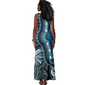 Polynesia Mixed African Dashiki Tank Maxi Dress Afro-pacific Culture - Blue