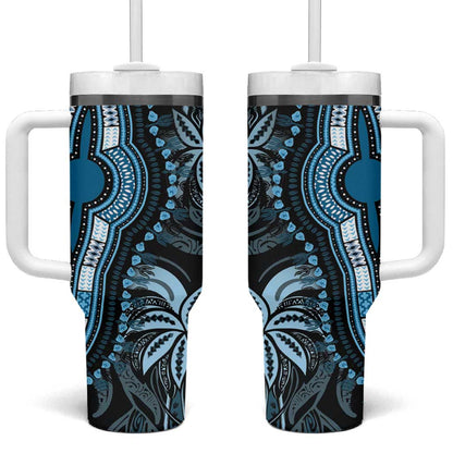 Polynesia Mixed African Dashiki Tumbler With Handle Afro-pacific Culture - Blue