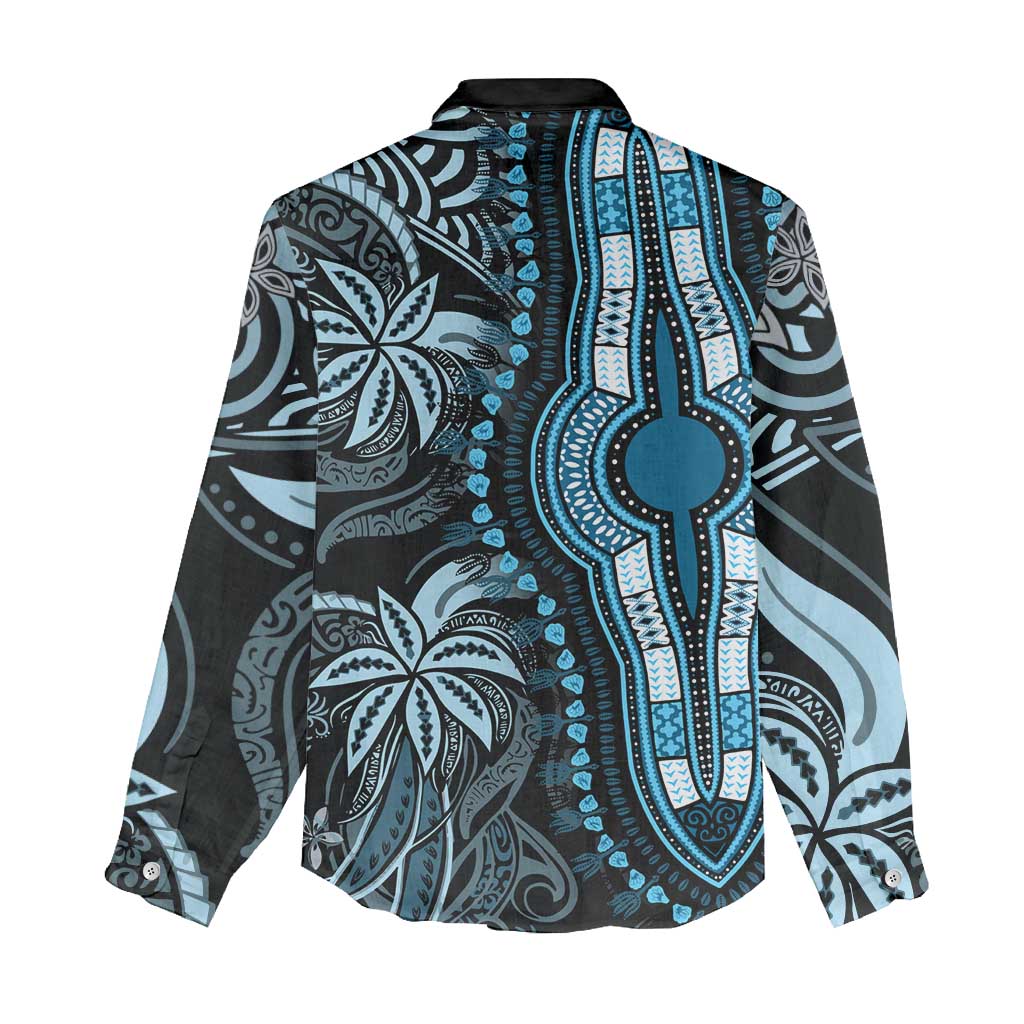 Polynesia Mixed African Dashiki Women Casual Shirt Afro-pacific Culture - Blue LT9