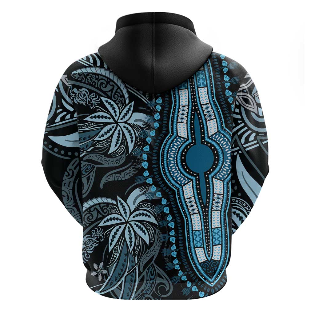 Polynesia Mixed African Dashiki Zip Hoodie Afro-pacific Culture - Blue