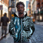 Polynesia Mixed African Dashiki Zip Hoodie Afro-pacific Culture - Blue