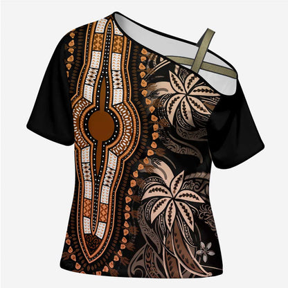 Polynesia Mixed African Dashiki Cross Shoulder Shirt Afro-pacific Culture - Gold