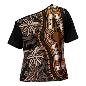 Polynesia Mixed African Dashiki Cross Shoulder Shirt Afro-pacific Culture - Gold
