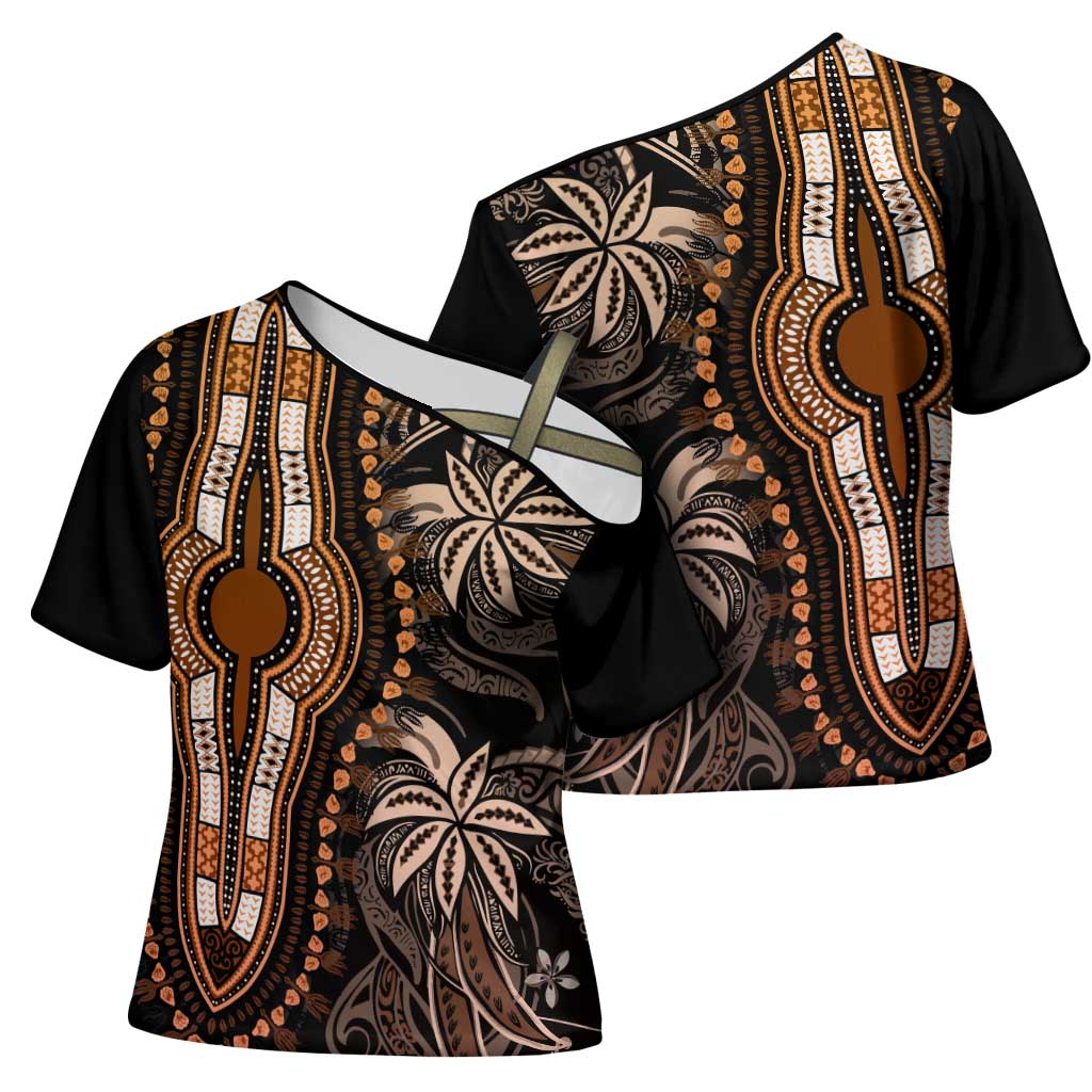 Polynesia Mixed African Dashiki Cross Shoulder Shirt Afro-pacific Culture - Gold