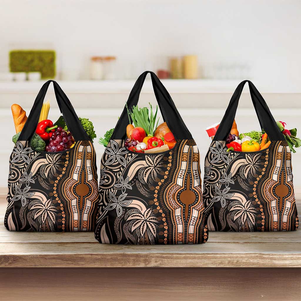Polynesia Mixed African Dashiki Grocery Bag Afro-pacific Culture - Gold