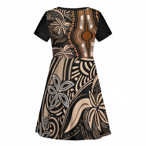 Polynesia Mixed African Dashiki Kid Short Sleeve Dress Afro-pacific Culture - Gold
