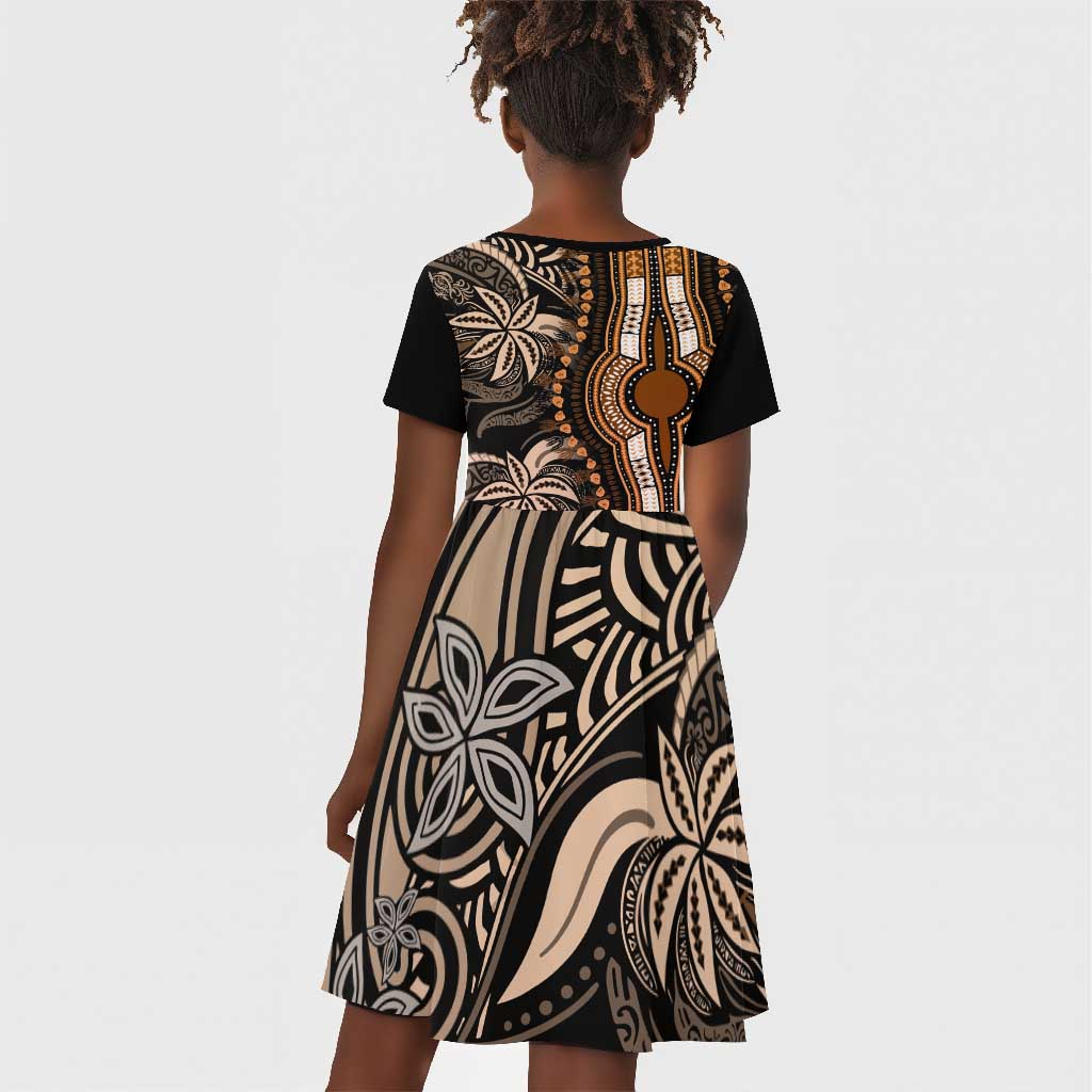 Polynesia Mixed African Dashiki Kid Short Sleeve Dress Afro-pacific Culture - Gold
