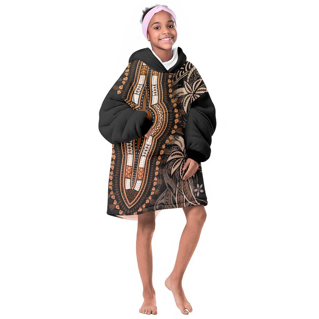 Polynesia Mixed African Dashiki Kid Wearable Blanket Hoodie Afro-pacific Culture - Gold