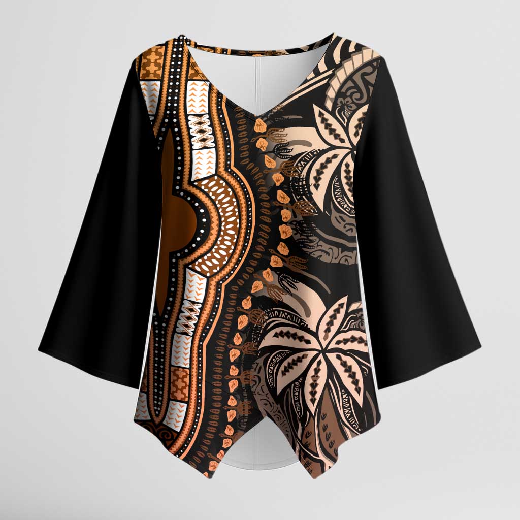 Polynesia Mixed African Dashiki Kimono Sleeve Blouse Afro-pacific Culture - Gold