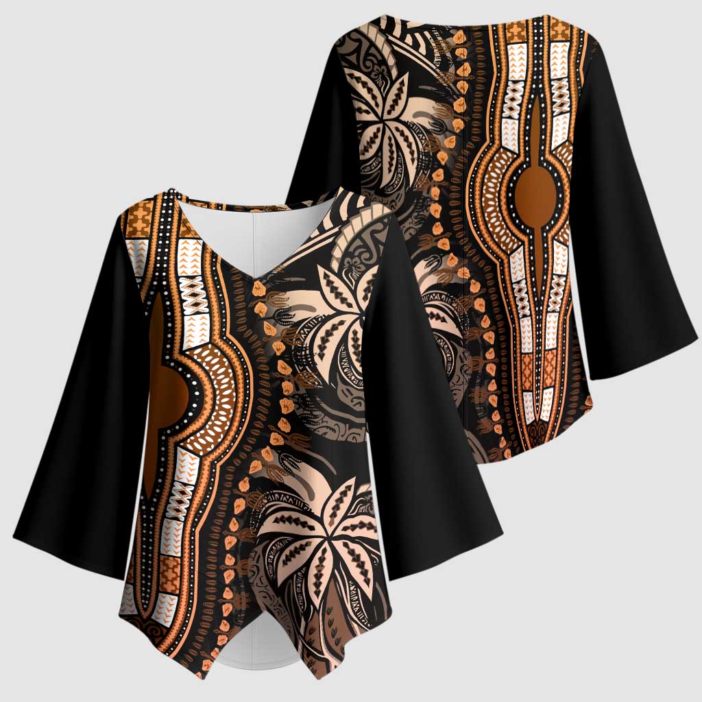 Polynesia Mixed African Dashiki Kimono Sleeve Blouse Afro-pacific Culture - Gold