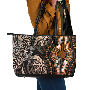 Polynesia Mixed African Dashiki Leather Tote Bag Afro-pacific Culture - Gold