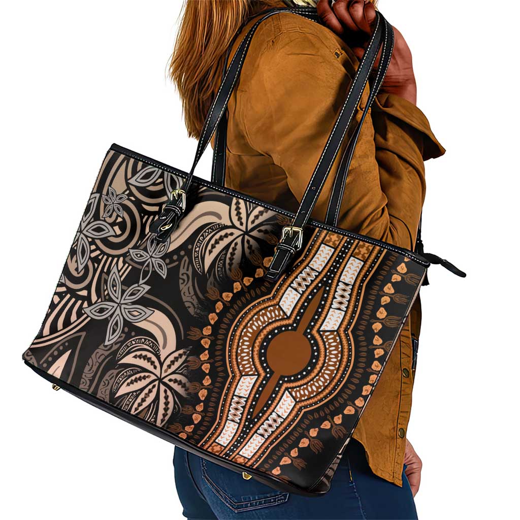 Polynesia Mixed African Dashiki Leather Tote Bag Afro-pacific Culture - Gold