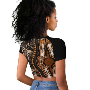 Polynesia Mixed African Dashiki Raglan Cropped T shirt Afro-pacific Culture - Gold