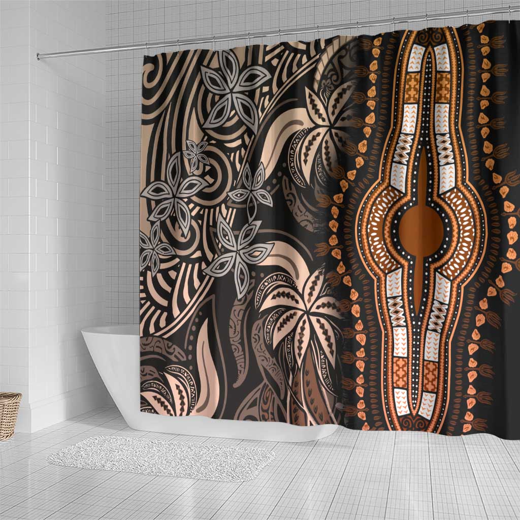 Polynesia Mixed African Dashiki Shower Curtain Afro-pacific Culture - Gold
