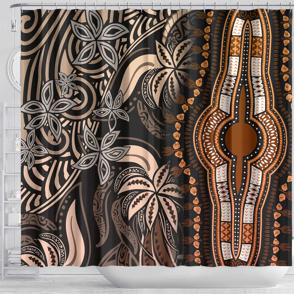 Polynesia Mixed African Dashiki Shower Curtain Afro-pacific Culture - Gold