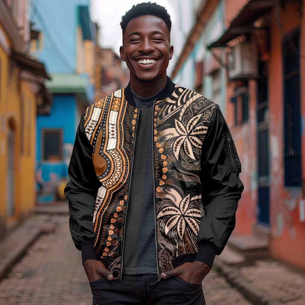 Polynesia Mixed African Dashiki Sleeve Zip Bomber Jacket Afro