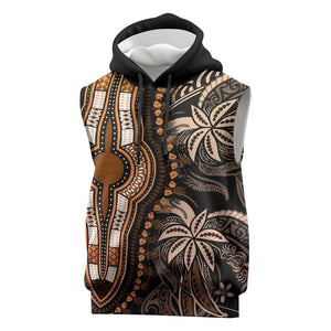 Polynesia Mixed African Dashiki Sleeveless Hoodie Afro-pacific Culture - Gold - African Pride