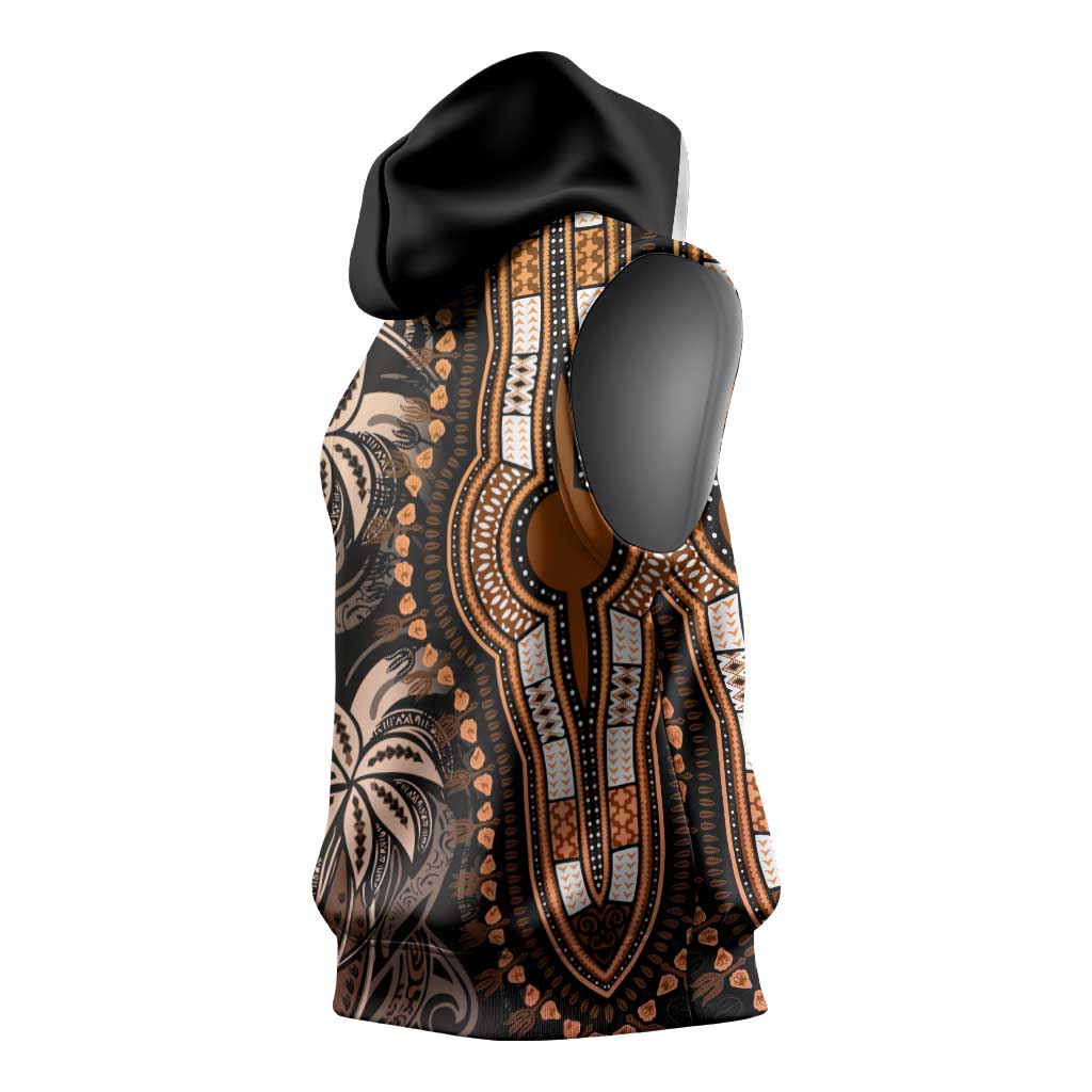 Polynesia Mixed African Dashiki Sleeveless Hoodie Afro-pacific Culture - Gold - African Pride