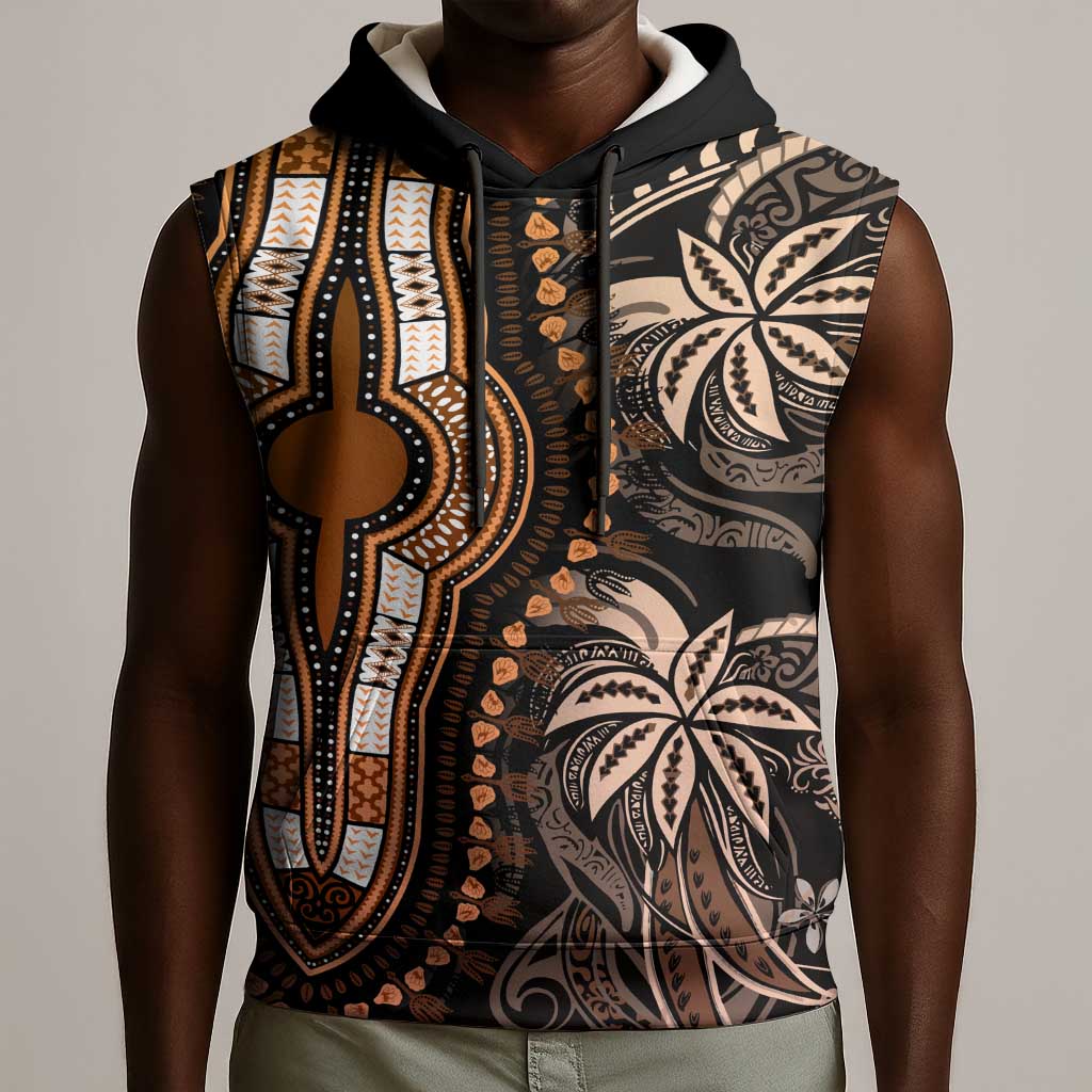 Polynesia Mixed African Dashiki Sleeveless Hoodie Afro-pacific Culture - Gold - African Pride