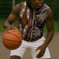 Polynesia Mixed African Dashiki Sleeveless Zip Hoodie Afro-pacific Culture - Gold - African Pride