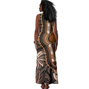 Polynesia Mixed African Dashiki Tank Maxi Dress Afro-pacific Culture - Gold